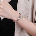 wholesale S925 Sterling Silver Vintage Oxidized Silver Mixed Thick Chain 3D Heart English Tube Bead Trendy Bracelet-0-2