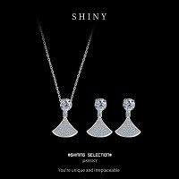 S925 Silver Bling Crystal Women's Earrings and Necklace Set-S925 sterling silver + 50 point moissanite necklace  925 silver