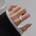 wholesale S925 Sterling Silver Brushed Matte Ring, Single Plain Circle Adjustable Open Ring, Versatile Basic Minimalist Smooth Jewelry R00499-0-1