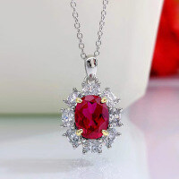 wholesale 925 Silver Metal Material, Mu Jing Jewelry New Simulated Ruby Pendant with Diamond Inlaid Necklace for Women, INS Ready Stock-N015 Ruby Necklace