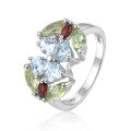 wholesale S925 Sterling Silver Unique Ring Natural Colored Gemstone Mix Ring with Black Garnet for Women-0-0