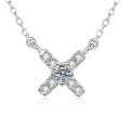 Sterling Silver Moissanite X-Shape Necklace, Minimalist Wholesale Design-0-3
