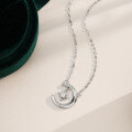 Sterling Silver Minimalist Moissanite Star and Moon Pendant Necklace for Women-0-0