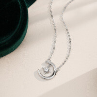 Sterling Silver Minimalist Moissanite Star and Moon Pendant Necklace for Women-Set with 0.3CT high carbon diamonds  925 silver