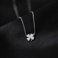 wholesale S925 Silver Four-Leaf Flower Necklace for Women, Korean-style Sweet Flower with Diamond Accents, Petite Collarbone Chain Necklace D8907-0-0