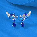 wholesale S925 Silver Zhuozhifang Jewelry New Floral Cluster Full Diamond Blue Diamond Set Stud Earrings Women Luxury High-End-0-2