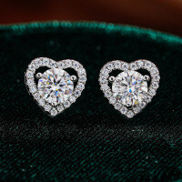 S925 Silver Moissanite Heart Stud Earrings, Factory Direct Wholesale for Cross-border-50 points (eight hearts and eight arrows zircon)