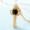 wholesale S925 Sterling Silver Japanese-style small and exquisite key pendant, niche luxury, ins-style black onyx necklace, dropshipping-0-3