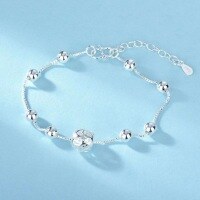 wholesale S925 Sterling Silver Hollow Heart Charm Bead Bracelet for Girlfriend, Chic Minimalist Style Trendy Silver Chain Accessory-xb1046-white gold