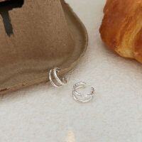 wholesale S925 Sterling Silver Korean-style Hammered Irregular Double-layer Ear Clip, Minimalist Niche Luxury Earrings-Sterling silver