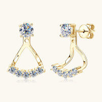 wholesale 925 Sterling Silver Exquisite Back-Insert Moissanite Earrings, Two-Way Wear, Niche Korean Internet-Famous Ear Jewelry Wholesale-White 0.5 carat+0.5 carat