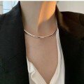 wholesale S925 Sterling Silver Minimalist Seamless Tube Necklace for Women, Summer Fashion Hollow Curved Semi-Circle Choker-0-4