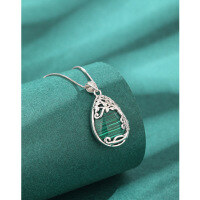 wholesale 925 Sterling Silver Teardrop Malachite Necklace for Women, Euro-American Minimalist Luxury Small Brand High-End Tree of Life Pendant Collarbone Chain-Malachite Pendant (without chain)  925 Silver