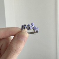 wholesale S925 Sterling Silver Monet Wisteria Flower Ring Romantic and Exquisite Vintage Purple Flower Enamel Drop Ring for Women-White gold Adjustable opening