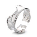 wholesale S925 Sterling Silver Korean-style Lava Tin Foil Texture Minimalist Wave Edge Open Ring-0-4