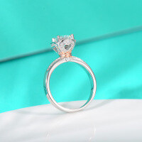 wholesale S925 Sterling Silver Moissanite Ring with Two-Tone Heart Holding Flower Band, Light Luxury Simulated Diamond Ring for Cross-Border Live Streaming Wholesale-1 carat (zircon) ring  US size 6
