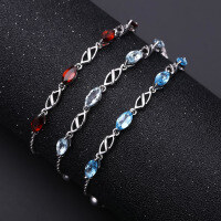 wholesale S925 Sterling Silver Light Luxury Matching Natural Topaz Bracelet for Women, European and American Style Personality Natural Colored Gemstone Garnet Bracelet-Garnet 925 Silver