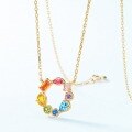 wholesale S925 Sterling Silver Rainbow Series Summer New European and American Style Colorful Zircon Necklace Collarbone Chain Factory Wholesale-0-2
