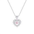 wholesale S925 Sterling Silver Sweetheart Pink Diamond Dainty and Playful Necklace, Fashionable and Sweet Niche Design Gift for Girlfriend-0-4