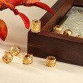wholesale Metal S925 Gold-Plated Hollow Floral Bead Full Diamond Barrel Bead Four-Sided Spacer Bead Six-Syllable Mantra Barrel Bead DIY Silver Jewelry Accessories-0-1