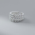 wholesale S925 Sterling Silver Fashion Beaded Three-Layer Wide Ring, Round Bead INS Style Blogger Women's Adjustable Index Finger Ring R01530-0-1
