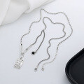 wholesale S925 Sterling Silver Interlocking Square Plate Letter Fringe Necklace, Ins Hip-hop Minimalist Style Pendant Chain for Women-0-2