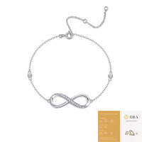 925 Sterling Silver Custom Simple Lady LOVE Bracelet with Moissanite, Non-Fading.-L13977 Moissanite 2.1mm + 15 beads (with GRA certification)  925 Silver (16+5cm)