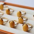 wholesale S925 silver inlaid natural antique wax cabochon ring, honey mustard yellow pigeon egg ring-0-1
