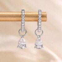 wholesale S925 Sterling Silver Plated with 18K Gold Cross-Border New European and American Fashion Multi-Use Moissanite Teardrop Earrings-Platinum