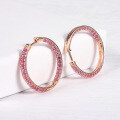 wholesale 925 Silver Personalized Earrings with Nano Stone Pink Corundum White Zircon Round Earrings European and American Style Cross-Border Luxury Hoop Earrings-0-0