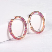 wholesale 925 Silver Personalized Earrings with Nano Stone Pink Corundum White Zircon Round Earrings European and American Style Cross-Border Luxury Hoop Earrings-White zircon earrings 925 sterling silver