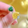 wholesale 18K Gold, ZHUO ZHI FAN Jewelry New Yellow Diamond with Colored Green Heart-Shaped 8*10 Ice Flower Cut High Carbon Diamond Ring, Luxurious Full Diamond-0-2