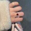 wholesale S925 Sterling Silver Classic Oval Pigeon Blood Red Diamond Ring Set with Red Corundum, Light Luxury Everyday Commuter Ring-0-1