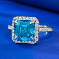 wholesale S925 Silver 8*8 Aquamarine Diamond Ring, Daily Fashion for the Wealthy Lady, Mu Jing Jewelry New Product Live Stream New Release-0-1