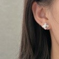 wholesale Sterling Silver S999 Inlaid Rhombus Stud Earrings for Women, Simple and Elegant, Fashionable and Versatile Earrings with a High-End Korean Style-0-3