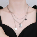 wholesale S925 Sterling Silver Internet-Famous Double-Sided Smiley Bear Element Black Zircon Pendant Double-Layer Collarbone Necklace-0-2