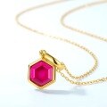 wholesale S925 Sterling Silver Korean and Japanese Light Luxury Style Geometric Hexagonal Ruby Pendant Choker Necklace for Women Factory Wholesale-0-4
