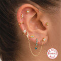 wholesale S925 Sterling Silver Flower Diamond Flat Threaded Cartilage Ear Piercing-0-3