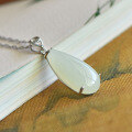 wholesale 925 silver pendant necklace with certificate, simple white jade drop pendant inlaid with Hetian jade, women's wholesale accessory-0-1