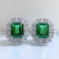 wholesale S925 Sterling Silver New European & American Style Simulated Emerald 9*11 Earrings with Luxurious Inlaid Elegant Studs for Women-0-5