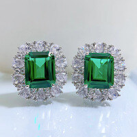 wholesale S925 Sterling Silver New European & American Style Simulated Emerald 9*11 Earrings with Luxurious Inlaid Elegant Studs for Women-Green 925 Silver