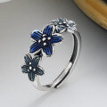 wholesale S925 Sterling Silver Retro Drip Glaze Blue Flower Ring, Fashionable and Versatile Unique Design Index Finger Ring-0-0
