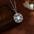 wholesale S925 Silver Cross-Border Best-Selling Lotus Pendant Necklace for Women, Versatile European and American Fashion Moonstone Choker Accessory-0-1