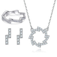 wholesale 925 Silver Three-Piece Jewelry Set with Full Diamond Pavé Wave Ring, Z Letter Earrings, and Sunflower Pendant Necklace for Women, Small and Unique-Earrings TLED133>925 silver
