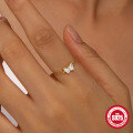 wholesale S925 Sterling Silver Adjustable Star-Shaped Butterfly Chain Ring with Crystal Accents-0-1