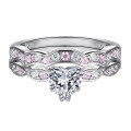 wholesale 925 Sterling Silver Love Jewelry Set 3-Piece, European and American Style Pink Diamond Stackable Ring, Heart-Shaped Zircon Earrings, Niche Necklace-0-1