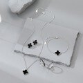 wholesale S925 silver four-leaf clover black onyx necklace set, ins-style jewelry, delicate and minimalist, cross-border customizable women's accessories-0-3