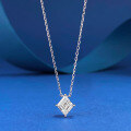 wholesale S925 Silver New 1-Carat Rhombus Necklace for Women with High-Carbon Diamond Stackable Collarbone Chain-0-0