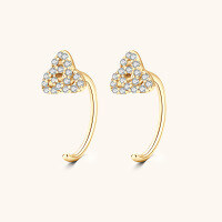 wholesale S925 Sterling Silver Korean Style Trifoliate Moissanite Ear Hoops for Women, Small and Unique Design Earrings-Gold 0.09 carats+0.09 carats