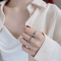 wholesale S925 Sterling Silver Interlocking Chain Link with Blue and Purple Zircon Ring, Minimalist Korean Style Index Finger Ring-0-1